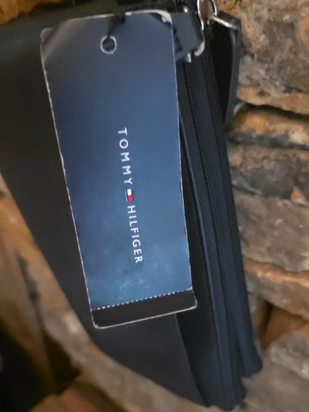 Tommy Hilfiger Black Men's Wristlet Wallet with Logo Emblem